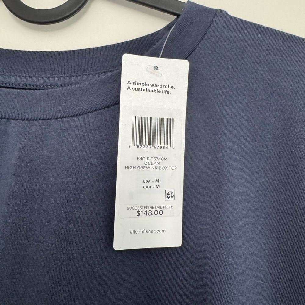 Eileen Fisher Navy Organic Cotton Stretch Jersey High Crewneck Box Top - Picture 5 of 8